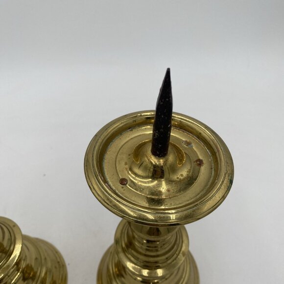 Vintage Virginia Metalcrafters Williamsburg Brass Candlesticks 10" Candle Set 2 - Picture 5 of 14